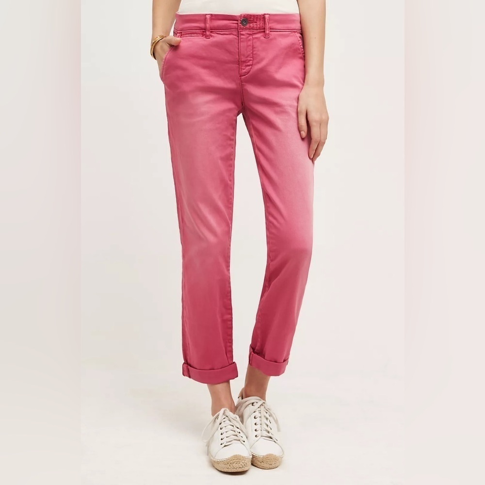 Pilcro Hyphen Low-Rise Chinos Boyfriend Pants Rose/Pink/Red Straight Relaxed 28